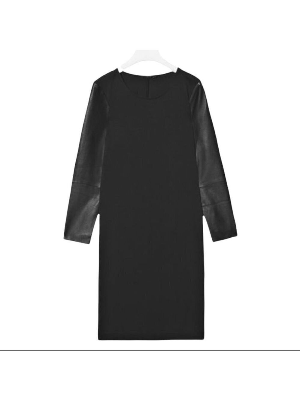 COS Black Dress w/Perforated Genuine Leather Sleeves Size S